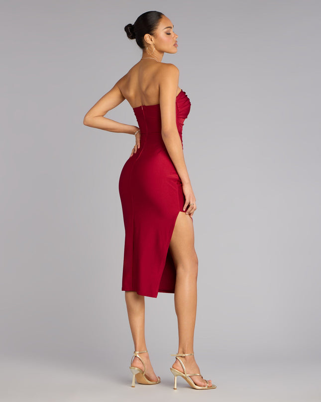 Dianna Strapless Slit Midi Formal Dress