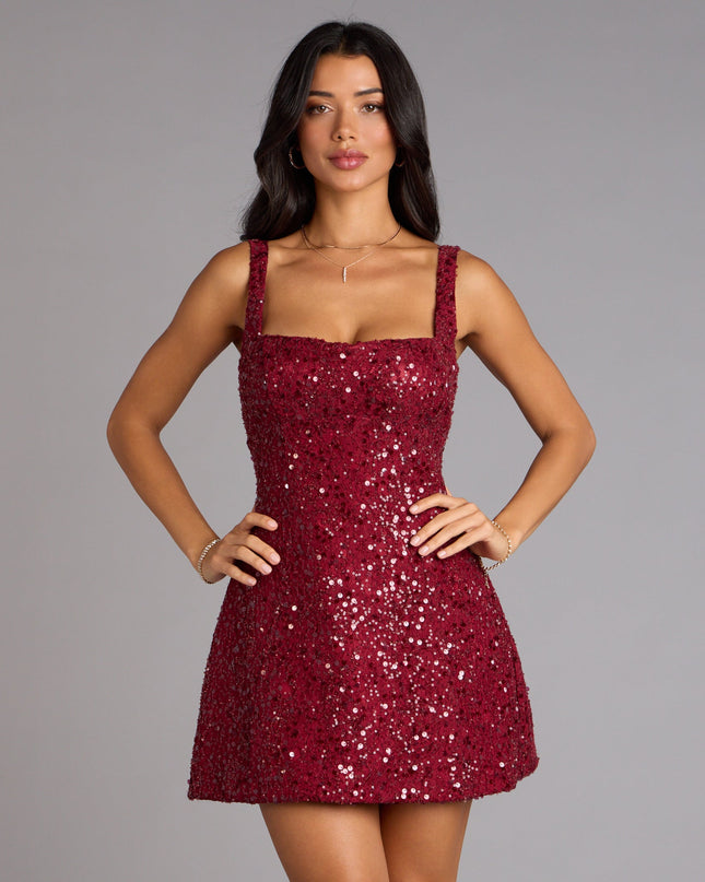 Level up your party look in the Clarice Sequin Beaded Lace A-Line Mini Dress, part of Windsor's sequin dresses lineup designed for bold energy and sleek vibes.