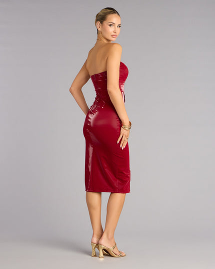 Valery Faux Leather Corset Midi Dress