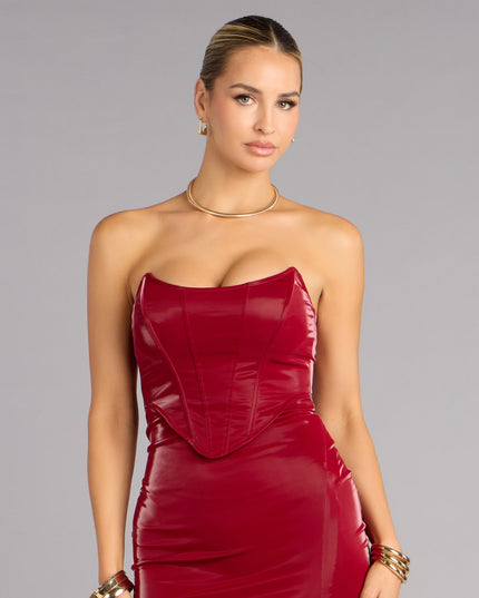 Valery Faux Leather Corset Midi Dress