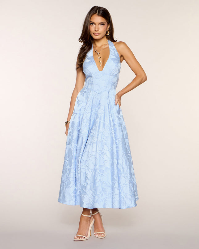 Ellen Lace-Up Halter A-Line Midi Formal Dress