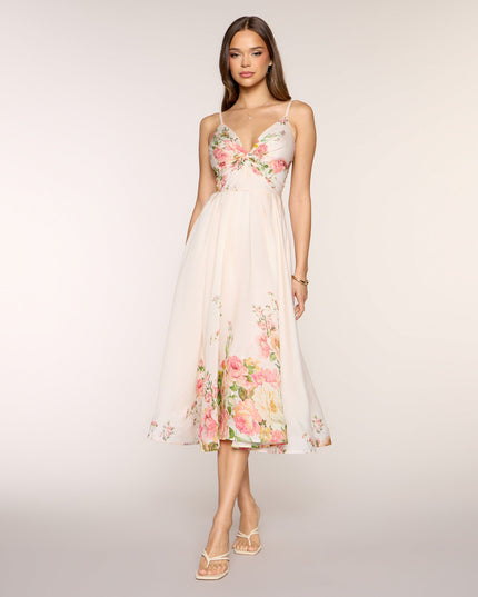 Courtney Floral Lace-Up Formal Dress