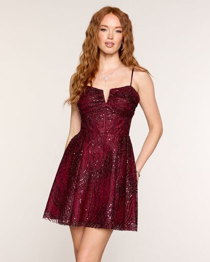 Caley Glitter Mesh Corset A Line Mini Dress