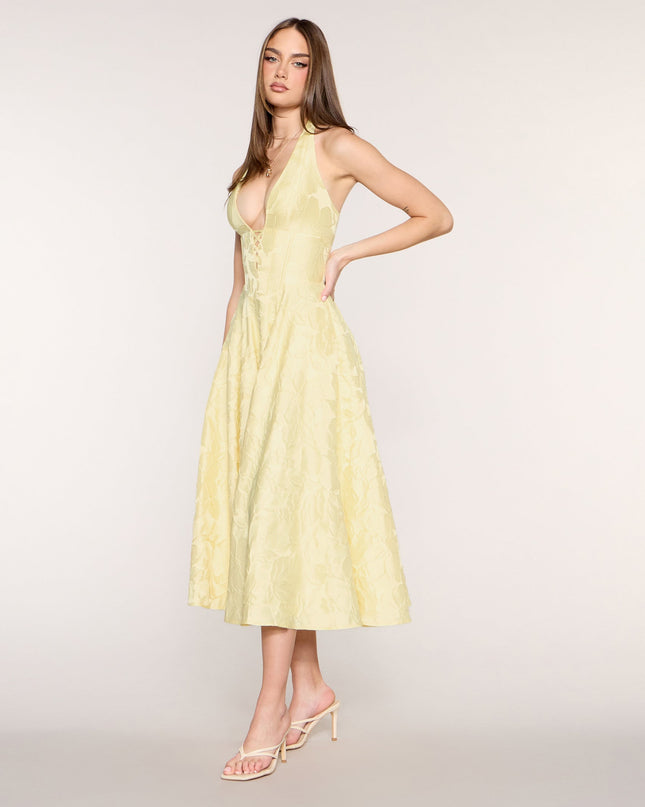 Greta Floral Jacquard Lace-Up Midi Dress