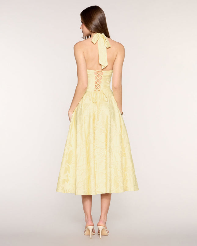 Greta Floral Jacquard Lace-Up Midi Dress