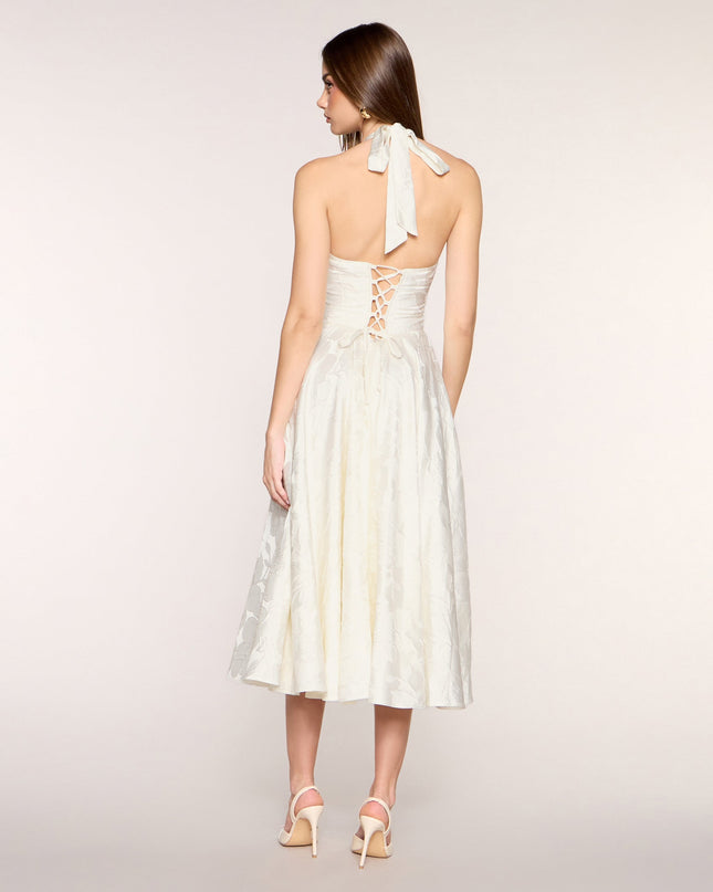 Greta Floral Jacquard Lace-Up Midi Dress