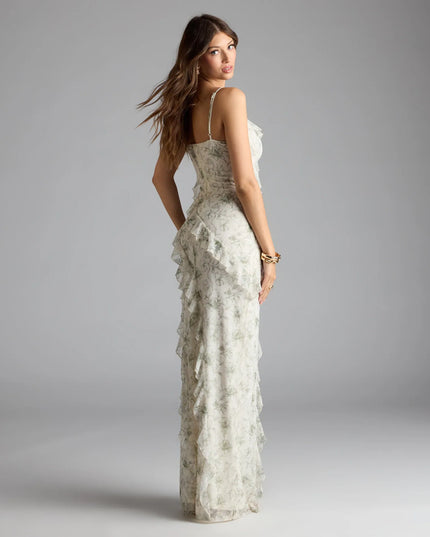 Diana V-Neck Mermaid Floral Ruffle Formal Dress
