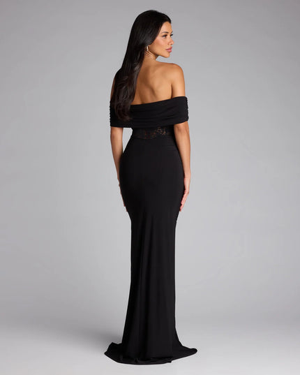 Style your seasonal looks with the Lily Off-The-Shoulder Mermaid Formal Dress, a trend-right, black formal dress designed for any plan on your calendar with new and unqiue details.