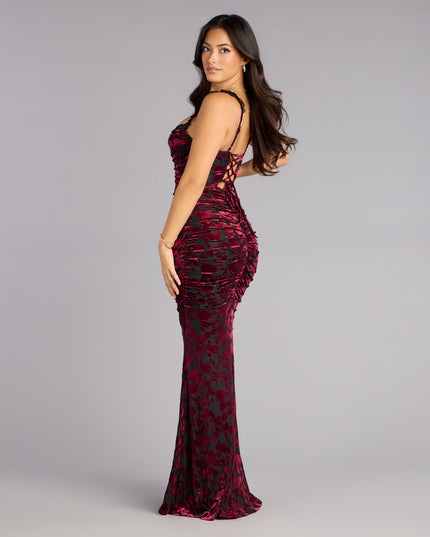 Clara Velvet Mesh Lace-Up Formal Dress