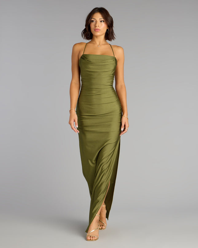 Stefani Lace-Up Slit Formal Dress