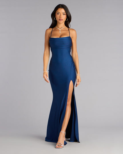 Delia Formal Cowl Neck Long Dress