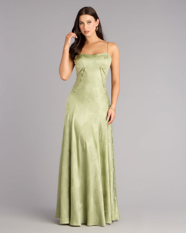 Feel polished and confident in the Annistyn Satin A-Line Formal Dress, a sage green prom dress designed with luxe fabric and modern detail that shows off your vibe.