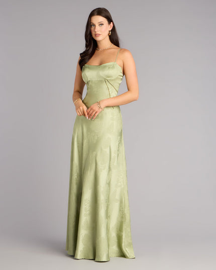 Choose the Annistyn Satin A-Line Formal Dress, a sage green prom dress for a playful shape and glam finish that feels exciting, confident, and so you.