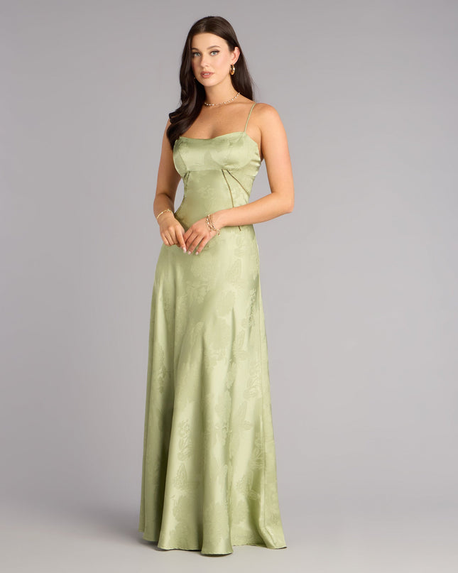 Choose the Annistyn Satin A-Line Formal Dress, a sage green prom dress for a playful shape and glam finish that feels exciting, confident, and so you.