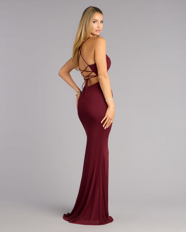 Khloe Mesh Lace-Up Mermaid Formal Dress