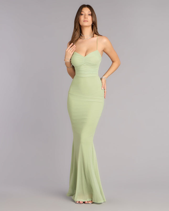 Khloe Mesh Lace-Up Mermaid Formal Dress
