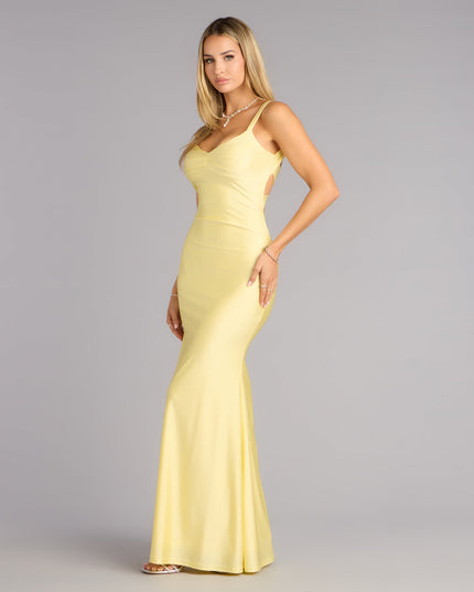 Choose the Trish Open Back Mermaid Formal Dress, a yellow prom dress for a playful shape and glam finish that feels exciting, confident, and so you.