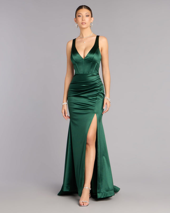Mellie Satin Lace Up Slit Formal Dress