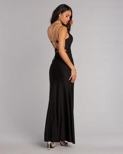 Eve V-Neck Rhinestone Lace-Up Formal Dress