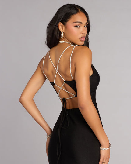 Eve V-Neck Rhinestone Lace-Up Formal Dress