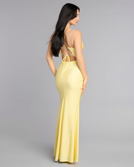 Eve V-Neck Rhinestone Lace-Up Formal Dress