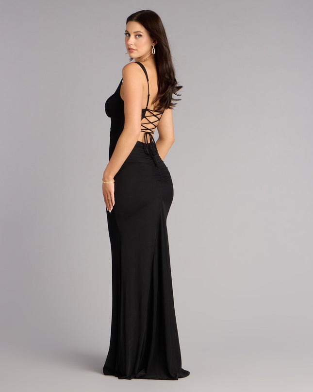 Arden Mesh Lace-Up Mermaid Formal Dress