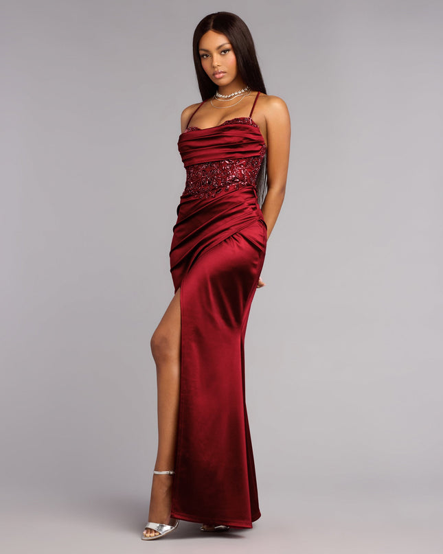 Anya Sequin Beaded Satin Mermaid Dress