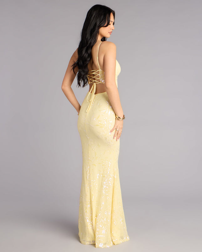 Aila Floral Sequin Mesh Mermaid Dress