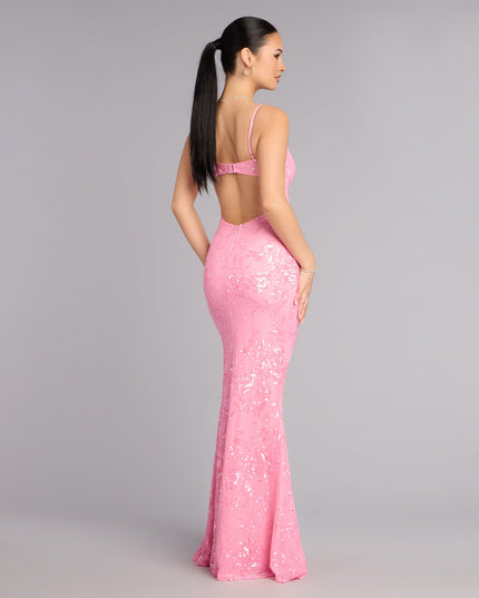 Lilyanna Floral Sequin Slit Formal Dress