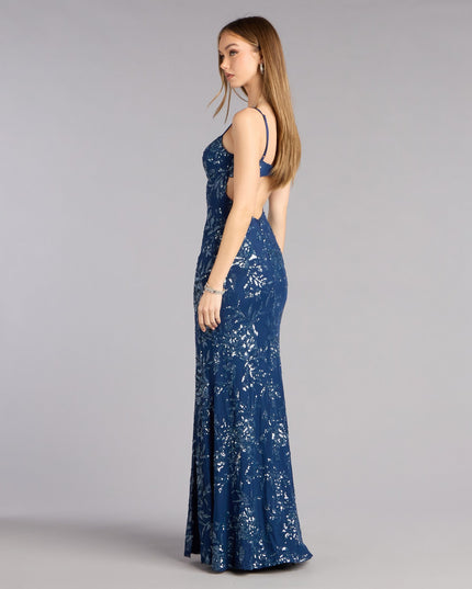 Lilyanna Floral Sequin Slit Formal Dress