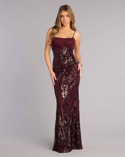Indie Sequin Bow Column Formal Dress