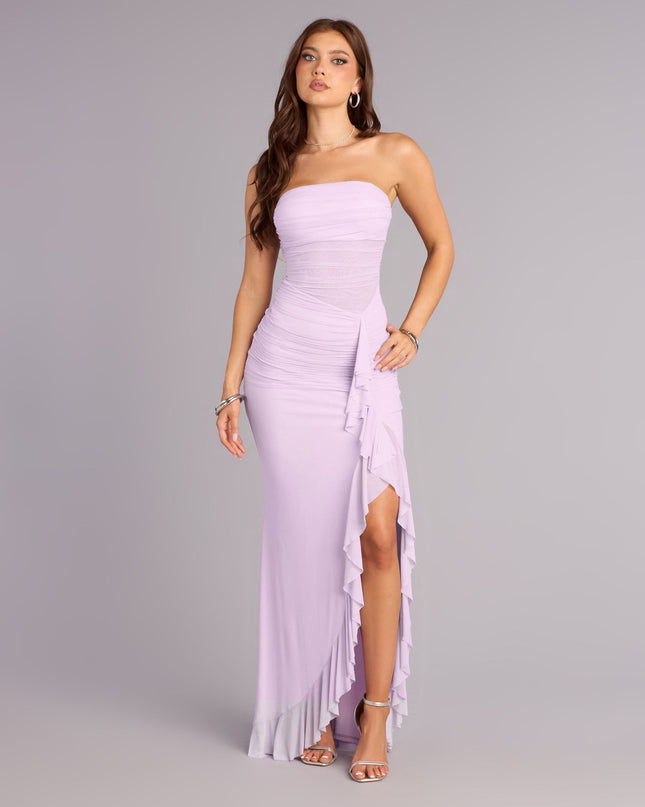 Sienna Mesh Ruffle Slit Formal Dress