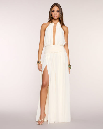 Analia Chiffon Halter Cutout A-Line Dress