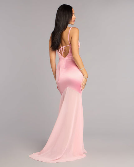 Sandy Satin Tie-Back Chiffon Formal Dress
