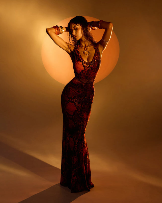 Ginger Beaded Open Back Formal Dress