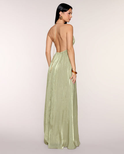 Kristie Pleated Satin A-Line Formal Dress