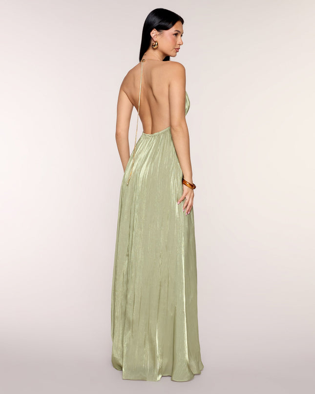 Kristie Pleated Satin A-Line Formal Dress