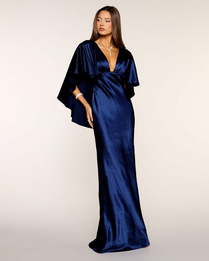 Kerry Satin Cape Mermaid Formal Dress