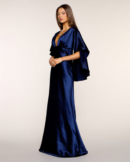 Kerry Satin Cape Mermaid Formal Dress