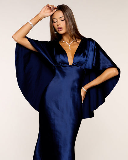 Kerry Satin Cape Mermaid Formal Dress