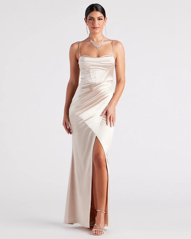 Stacie Satin Corset Wrap Formal Dress