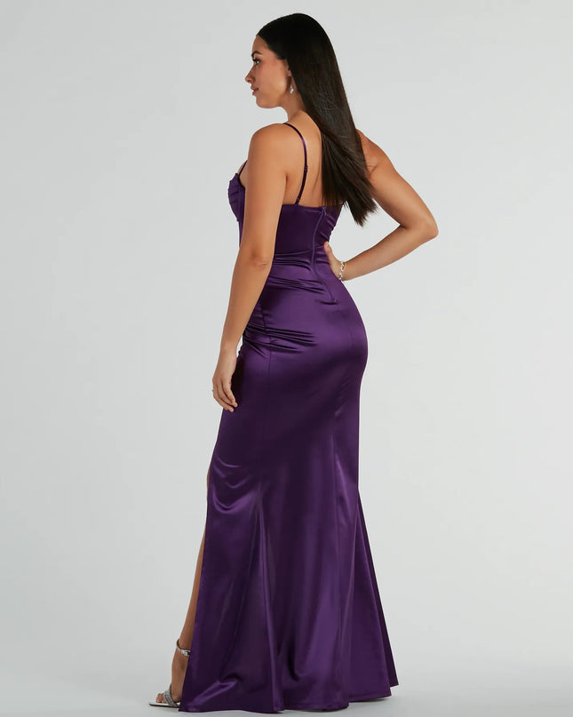Stacie Satin Corset Wrap Formal Dress