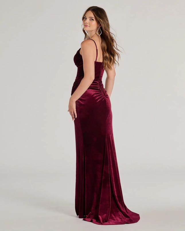The Fia Sleeveless Velvet Wrap Corset Mermaid Dress in a vibrant hue is the perfect red formal dress for seasonal celebrations from spring weddings and cocktail parties to Prom 2026 and graduation celebrations!