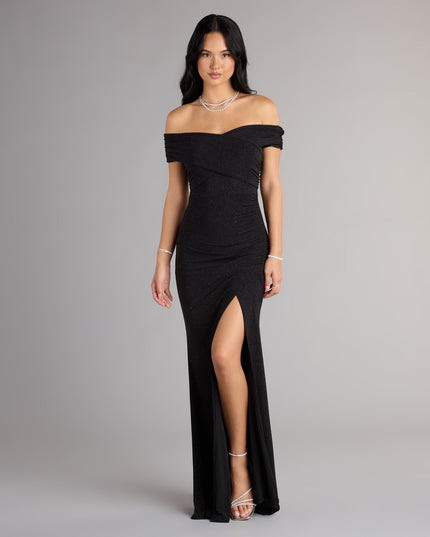 Shimmer through every feed refresh in the Giada Glitter Knit Off-the-Shoulder Column Dress, a viral-worthy look from Windsor's prom dresses that nails bold, confident energy.