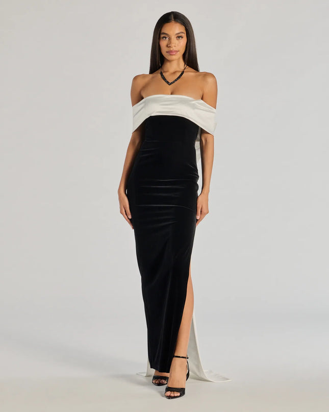 Verona Off-The-Shoulder Bow Back Velvet Formal Dress
