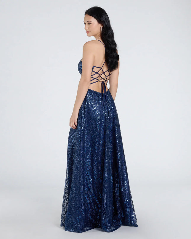 Drea Glitter Sequin Lace-Up A-line Formal Dress