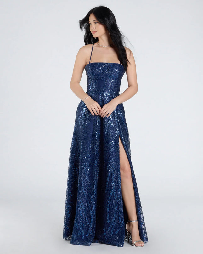 Drea Glitter Sequin Lace-Up A-line Formal Dress