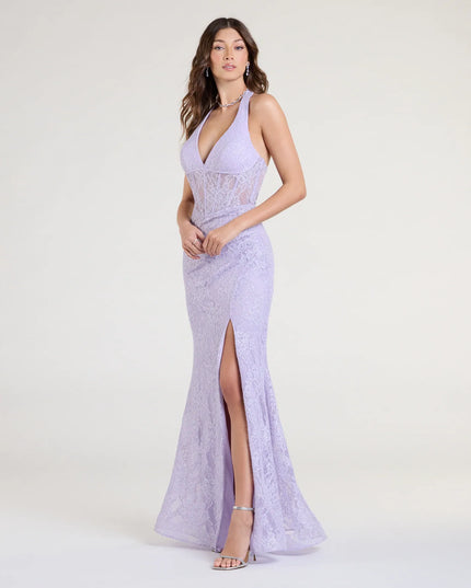 This lavender prom dress, the Cadie Halter Corset Slit Lace Formal Dress , features a sleek, floor-length design with trend-forward details that capture the excitement of Prom 2026.