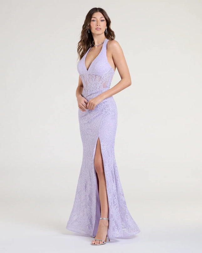 This lavender prom dress, the Cadie Halter Corset Slit Lace Formal Dress , features a sleek, floor-length design with trend-forward details that capture the excitement of Prom 2026.