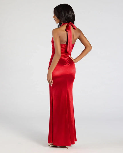 Joanne Halter Slit Mermaid Satin Formal Dress